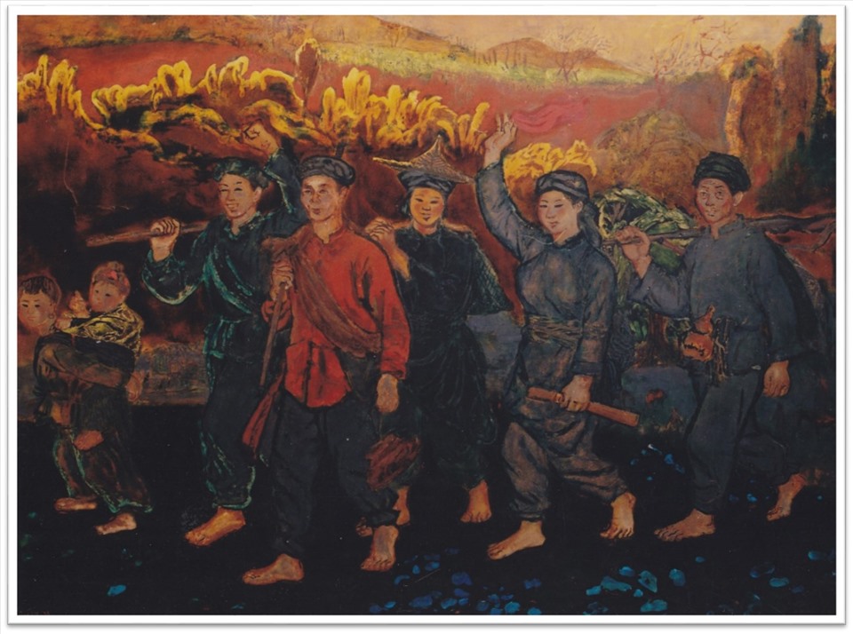 Du kích Bắc Sơn về bản Pình – Nguyễn Văn Tỵ (1917-1992). Tranh sơn mài