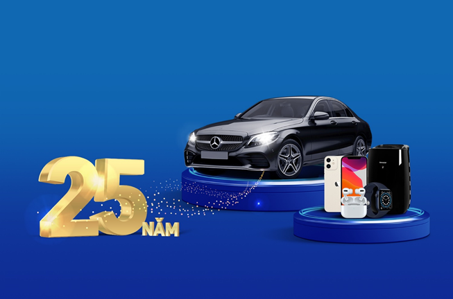Cơ hội trúng 2 xe Mercedes cùng 100 giải thưởng hấp dẫn từ chương trình Mừng sinh nhật vàng – Vạn quà tri ân. Ảnh: VIB
