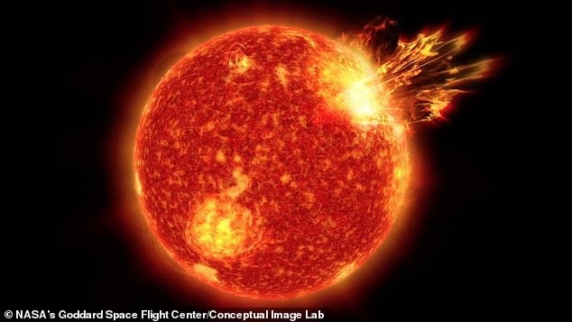 Hình minh họa Mặt trời trẻ cách đây 4 tỉ năm, vào khoảng thời gian sự sống bắt đầu phát triển trên Trái đất. Ảnh: NASA's Goddard Flight/Conceptual Image Lab