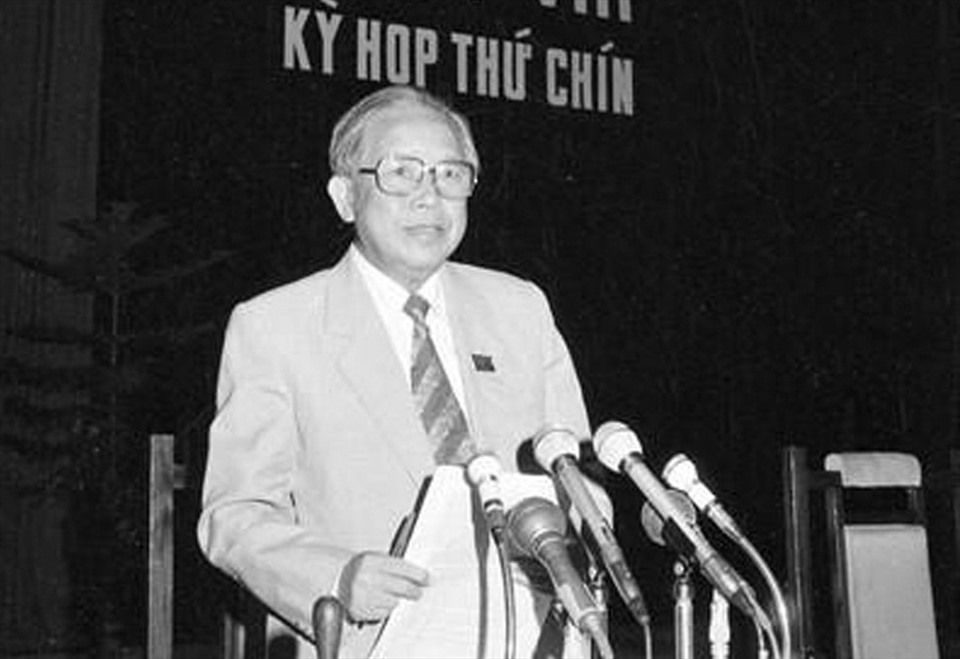Chủ tịch Quốc hội Lê Quang Đạo phát biểu khai mạc Kỳ họp thứ 9, Quốc hội khóa VIII (27.7.1991). Ảnh TTXVN