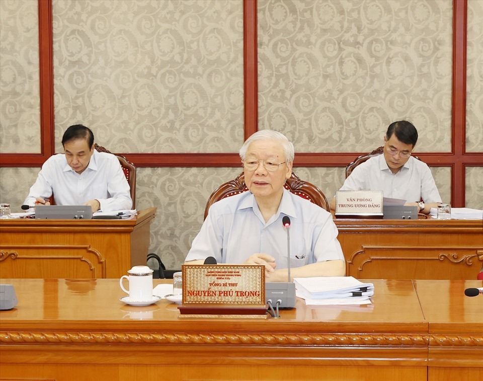 Tổng Bí thư Nguyễn Phú Trọng phát biểu tại cuộc họp. Ảnh Trí Dũng/TTXVN
