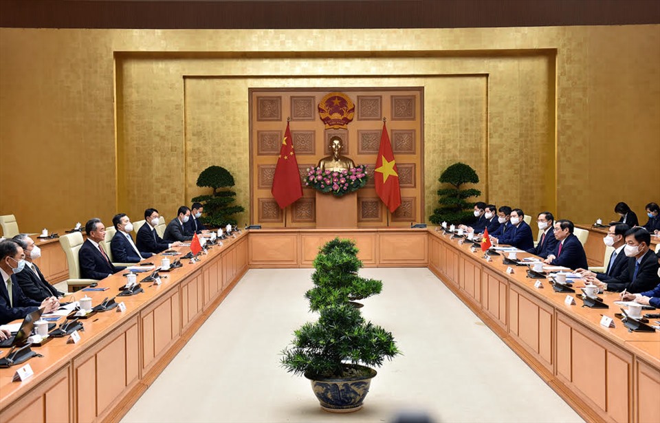 Thủ tướng Phạm Minh Chính tiếp Ủy viên Quốc vụ, Bộ trưởng Ngoại giao Trung Quốc Vương Nghị. Ảnh: VGP