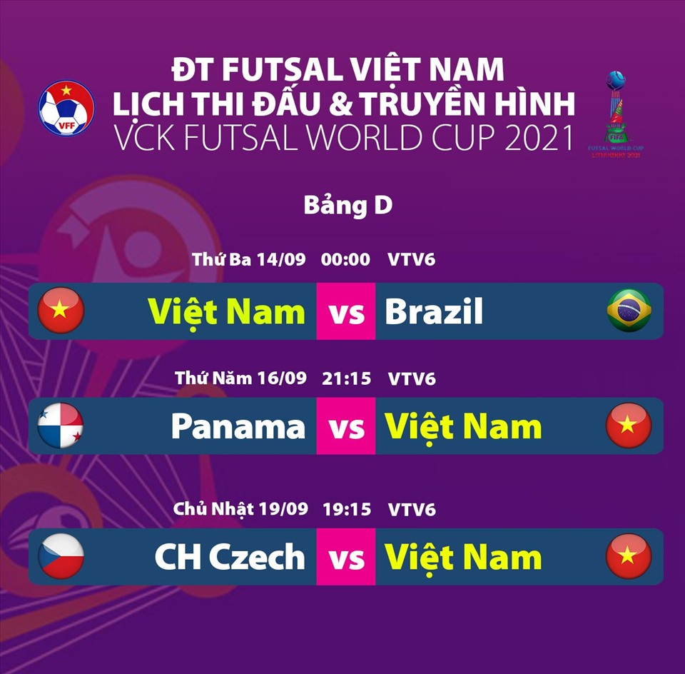 Lịch thi đấu vòng chung kết futsal World Cup 2021 của đội tuyển Việt Nam. Ảnh: VFF