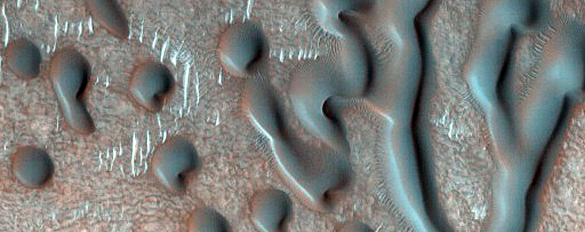 Một yếu tố quan trọng khác của cảnh quan sao Hỏa là những đụn cát bao phủ bề mặt. Các nhà khoa học phát hiện chuyển động của cát trên sao Hỏa vẫn diễn ra ở nhiều khu vực. Do đó, một số đụn cát có thể thay đổi trạng thái theo thời gian. Ảnh: NASA