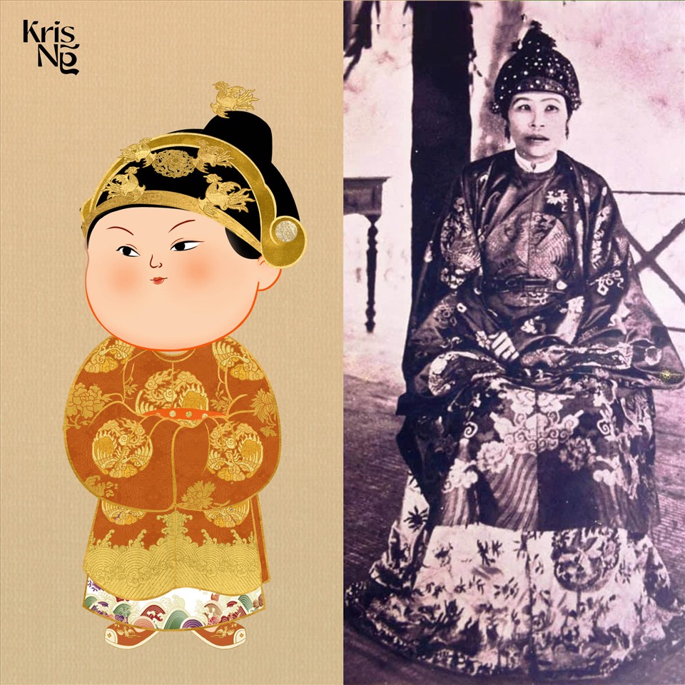 Phụng Bào (Viên Lĩnh). Dạng thức cao quý nhất của nữ giời thời Nguyễn được mặc bởi thái hậu, hoàng hậu, công chúa.
