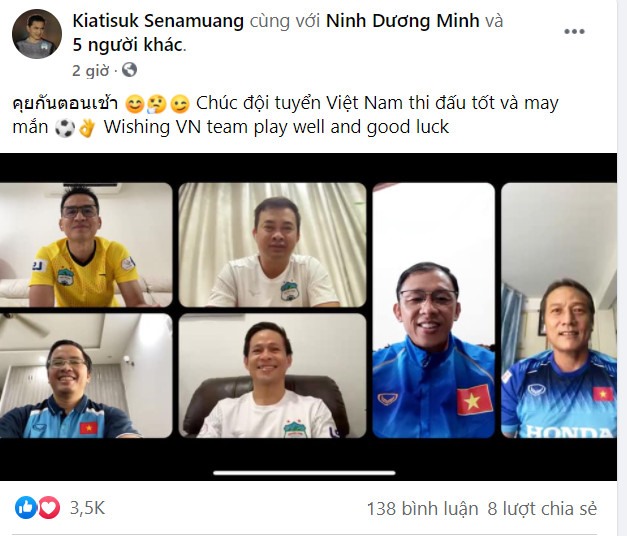Huấn luyện viên Kiatisak gửi lời chúc đến tuyển Việt Nam. Ảnh chụp màn hình
