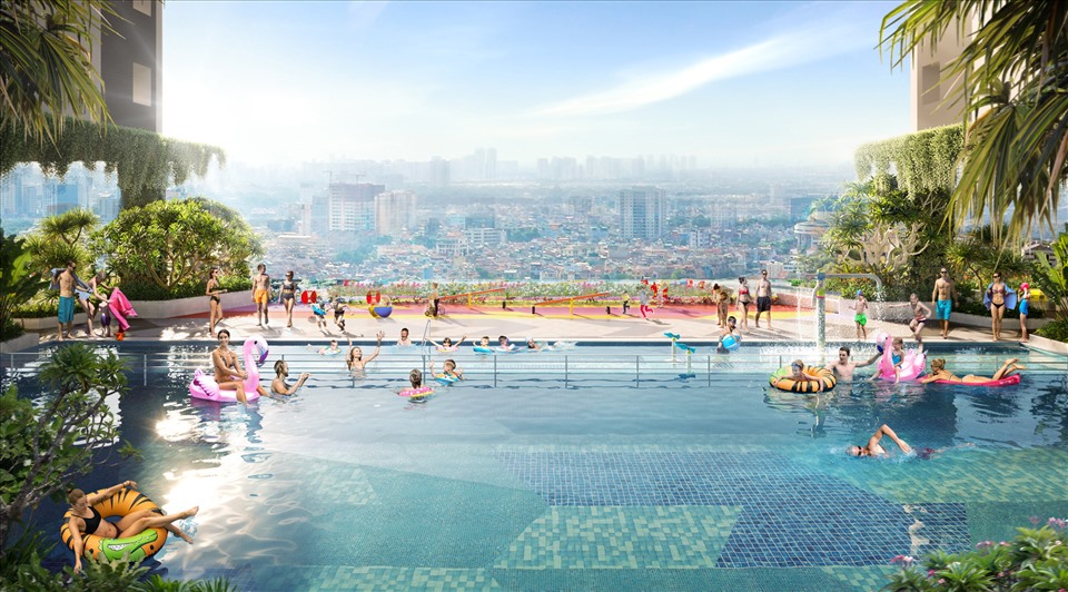 Khu hồ bơi skypool tại tầng 5 của dự án Moonlight Centre Point. Ảnh: Hưng Thịnh Land