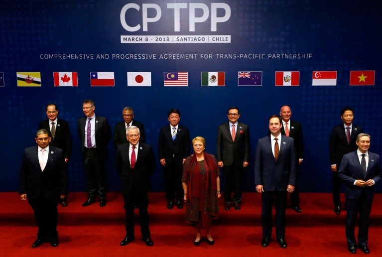 Đại diện 11 nước thành viên chụp hình lưu niệm tại buổi ký kết CTPP ở Santiago, Chile ngày 8.3.2018. Ảnh: AFP