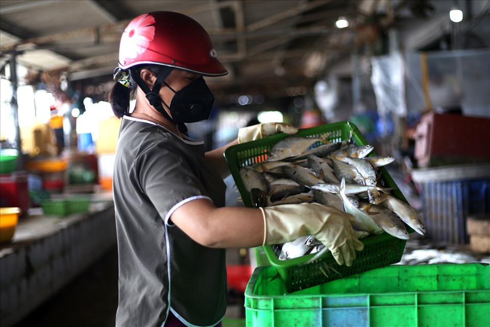 Nếu như vài ngày trước, người dân khó tìm mua thịt cá thì hôm nay (22.9), các mặt hàng thuỷ hải sản tại chợ Cần Giờ đã đa dạng hơn.