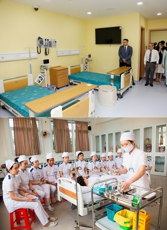 Phòng Thực hành Kỹ năng Điều dưỡng chuẩn Nhật Bản cùng nhiều trang thiết bị hiện đại.