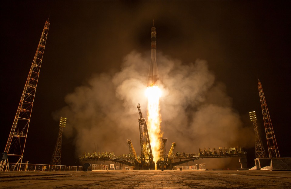 Tầu vũ trụ Soyuz được phóng vào không gian và lên ISS vào ngày 28.3.2015. Ảnh: ETS cung cấp