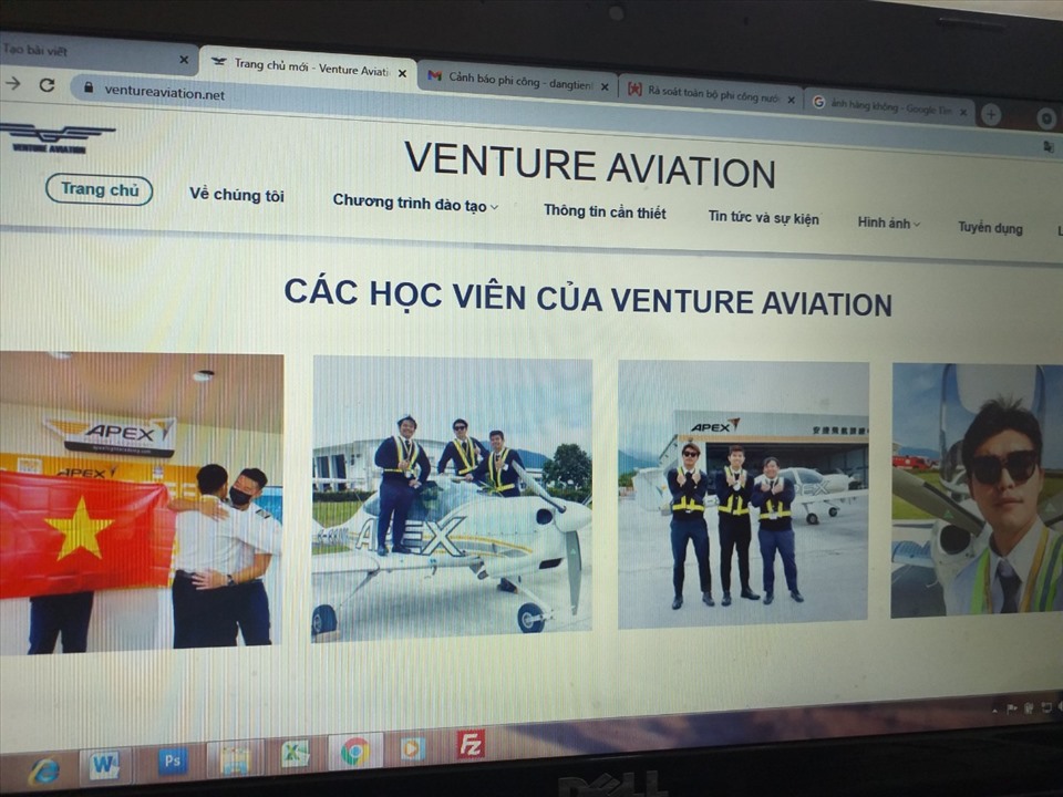 Thông tin quảng cáo trên website của Venture Aviation. Ảnh: Chụp màn hình