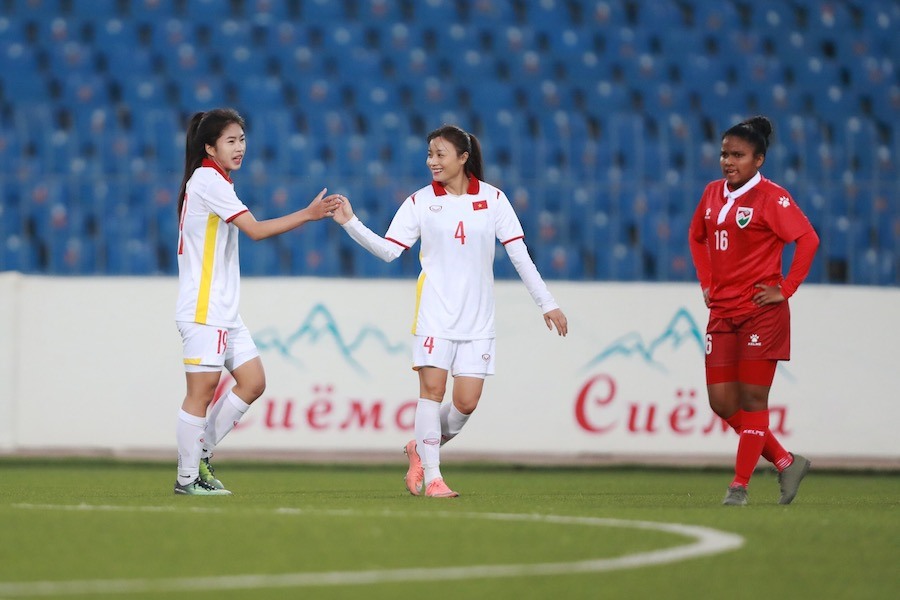 Đội tuyển nữ Việt Nam đánh bại Maldives với tỉ số 16-0. Ảnh: VFF
