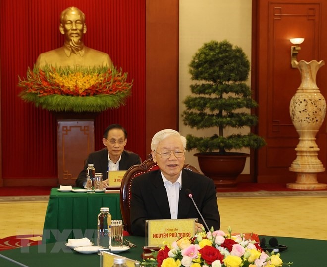 Tổng Bí thư Nguyễn Phú Trọng phát biểu tại cuộc gặp. Ảnh: TTXVN