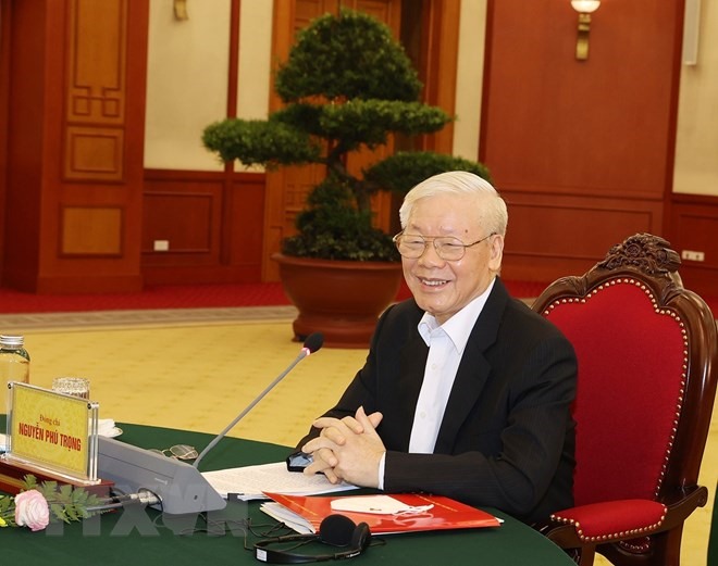 Tổng Bí thư Nguyễn Phú Trọng phát biểu tại cuộc gặp. Ảnh: TTXVN