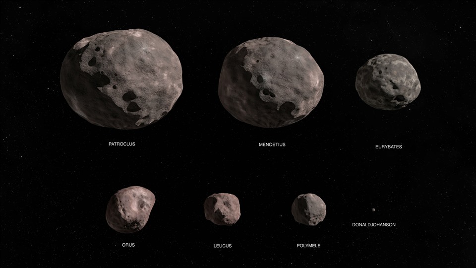 Các tiểu hành tinh mà tàu vũ trụ Lucy của NASA dự kiến tiếp cận nghiên cứu trong 12 năm. Ảnh: NASA