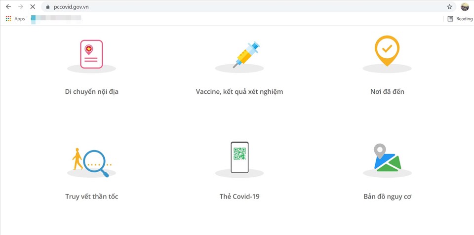 Các tính năng của ứng dụng PC-Covid. Ảnh: PCCovid.gov.vn.