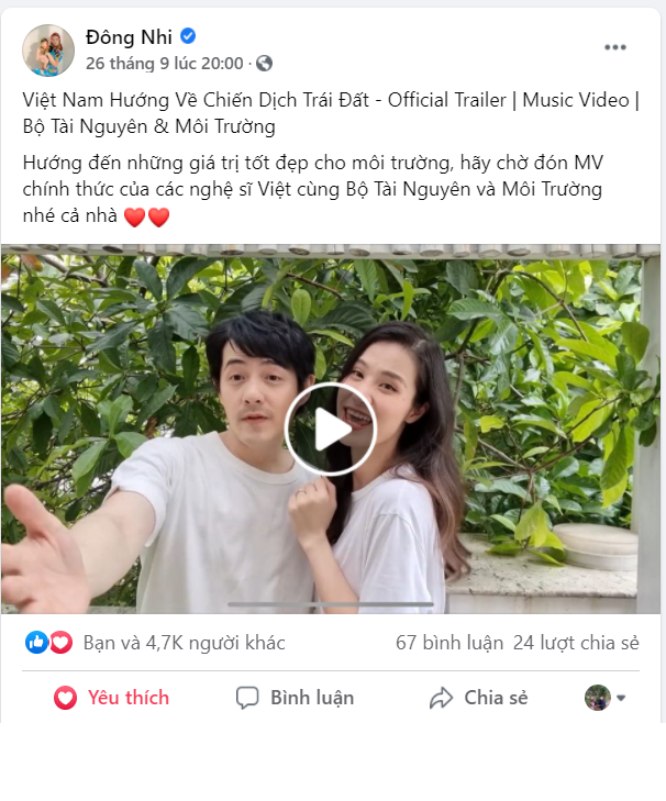 Lời chia sẻ của ca sĩ Đông Nhi trên trang cá nhân về MV.