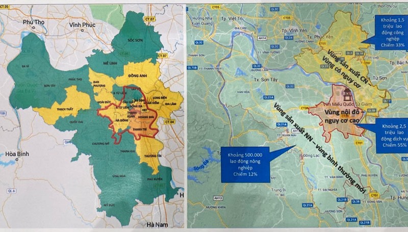Bản đồ phân vùng kiểm soát của Hà Nội.