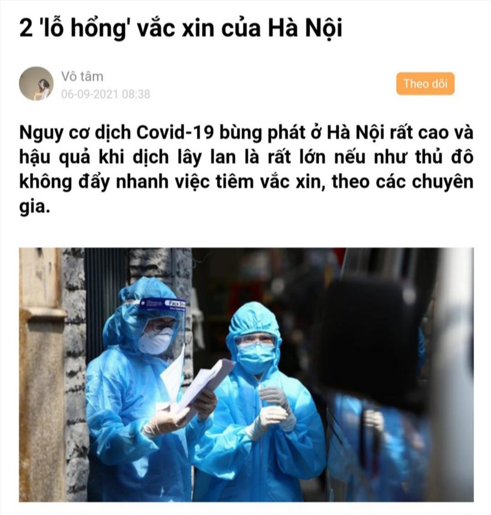 Một bài viết của báo Thanh niên trên app Báo hay 24h bị đổi tên tác giả thành “vô tâm“. Ảnh: chụp màn hình.