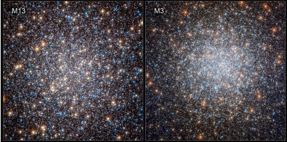 Kính thiên văn Hubble phân tích 2 quần thể sao lùn trắng, M13 và M3. Ảnh: Hubble/ESA