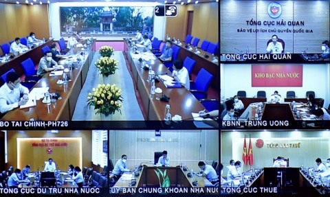 Bộ Tài chính họp trực tuyến với các đơn vị trực thuộc.  Ảnh: B.T.C.