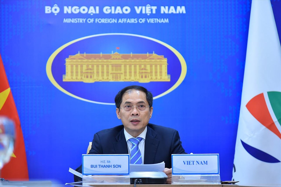 Bộ trưởng Ngoại giao Bùi Thanh Sơn phát biểu tại Hội nghị Bộ trưởng Hợp tác Mekong - Hàn Quốc lần thứ 11. Ảnh: BNG
