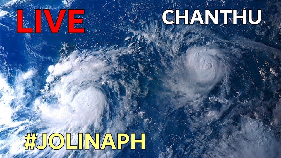 Bão Conson (Philippines gọi là Jolina) và bão Chanthu cùng hoạt động. Ảnh: PASAGA