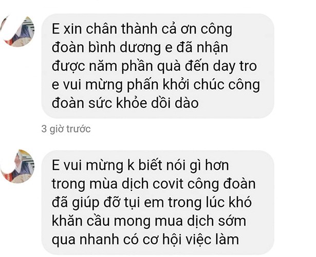 Đây là những tin nhắn của công nhân lao động gửi về, ông Lưu Thế Thuận cho biết, đây là nguồn động lực để cán bộ công đoàn Bình Dương tiếp tục công việc mình đang làm.