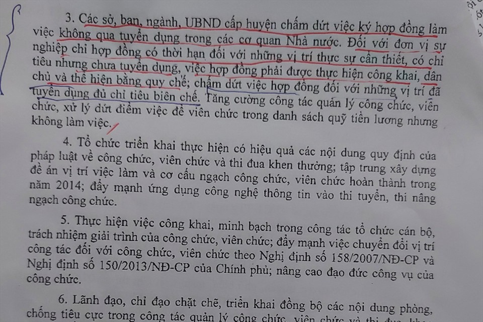 Văn bản năm 2014 của UBND tỉnh Hà Tĩnh chỉ đạo thực hiện Chỉ thị 07 của Thủ tướng Chính  phủ. Ảnh: Trần Tuấn.