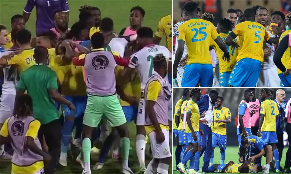 Hình ảnh các cầu thủ Ghana và Gabon lao vào xô xát sau trận đấu khiến nhiều cổ động viên ngán ngẩm. Ảnh: AFP