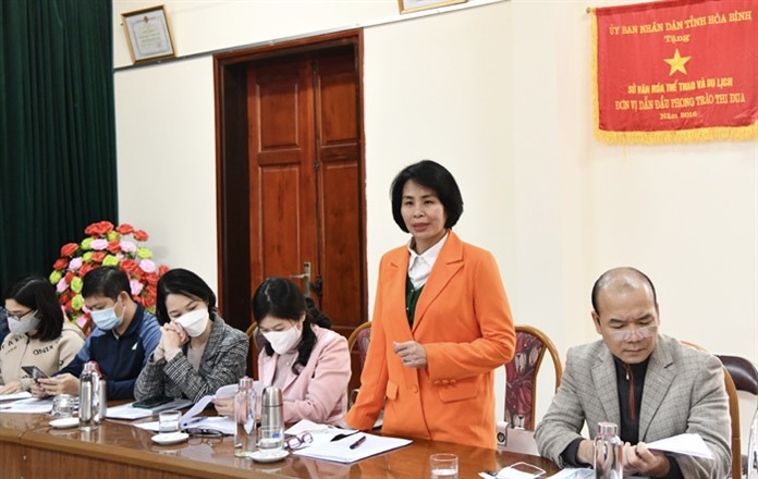 Bà Lê Thị Hoàng Yến - Phó Tổng cục trưởng Tổng cục Thể dục thể thao và các thành viên có đợt kiểm tra, khảo sát và làm việc với ban tổ chức địa phương chuẩn bị cho SEA Games 31. Ảnh: TCTDTT