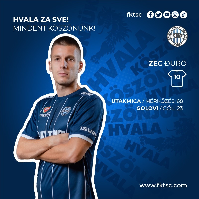 Tân binh câu lạc bộ Hà Nội - Djuro Zec là ngôi sao tại cấp độ cao nhất bóng đá Serbia. Ảnh: FK TSC Backa Topola