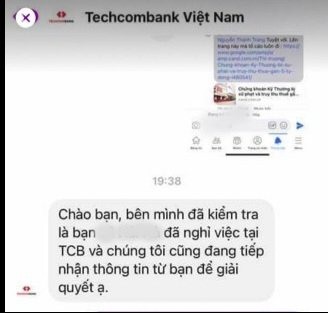 Ảnh chụp màn hình trả lời của ngân hàng về thông tin chị L.H.H đã nghỉ việc. Ảnh: NVCC.