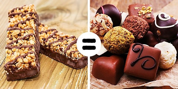 Thanh năng lượng ngày càng phổ biến trong chế độ ăn giảm cân. Tuy nhiên, hầu hết chúng đều chứa đường, men sô cô la, caramel, hương vị nhân tạo và các chất phụ gia khác. Tạo ra cảm giác ăn ít nhưng lượng calo nạp vào vẫn rất nhiều. Nếu thèm ăn vặt, có thể lựa chọn socola đen, sẽ tốt hơn cho việc giảm cân.