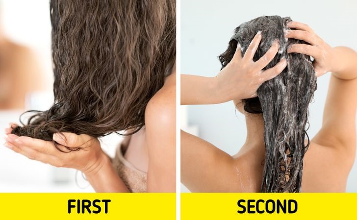 Thói quen sử dụng dầu gội đầu có thể làm cho tóc nhờn hơn. Nếu có mái tóc bết dầu tóc bị bết ngay cả sau khi gội thì chứng tỏ bạn đang gội không đúng cách. Nên thoa dầu xả trước khi gội đối với các loại tóc khô, xơ và hư tổn. Dầu xả hoạt động như một lớp kem lót khi được thêm vào trước, bảo vệ tóc không bị mất đi lớp dầu tự nhiên. Nó cũng cho phép dầu gội được trải đều trên tóc.