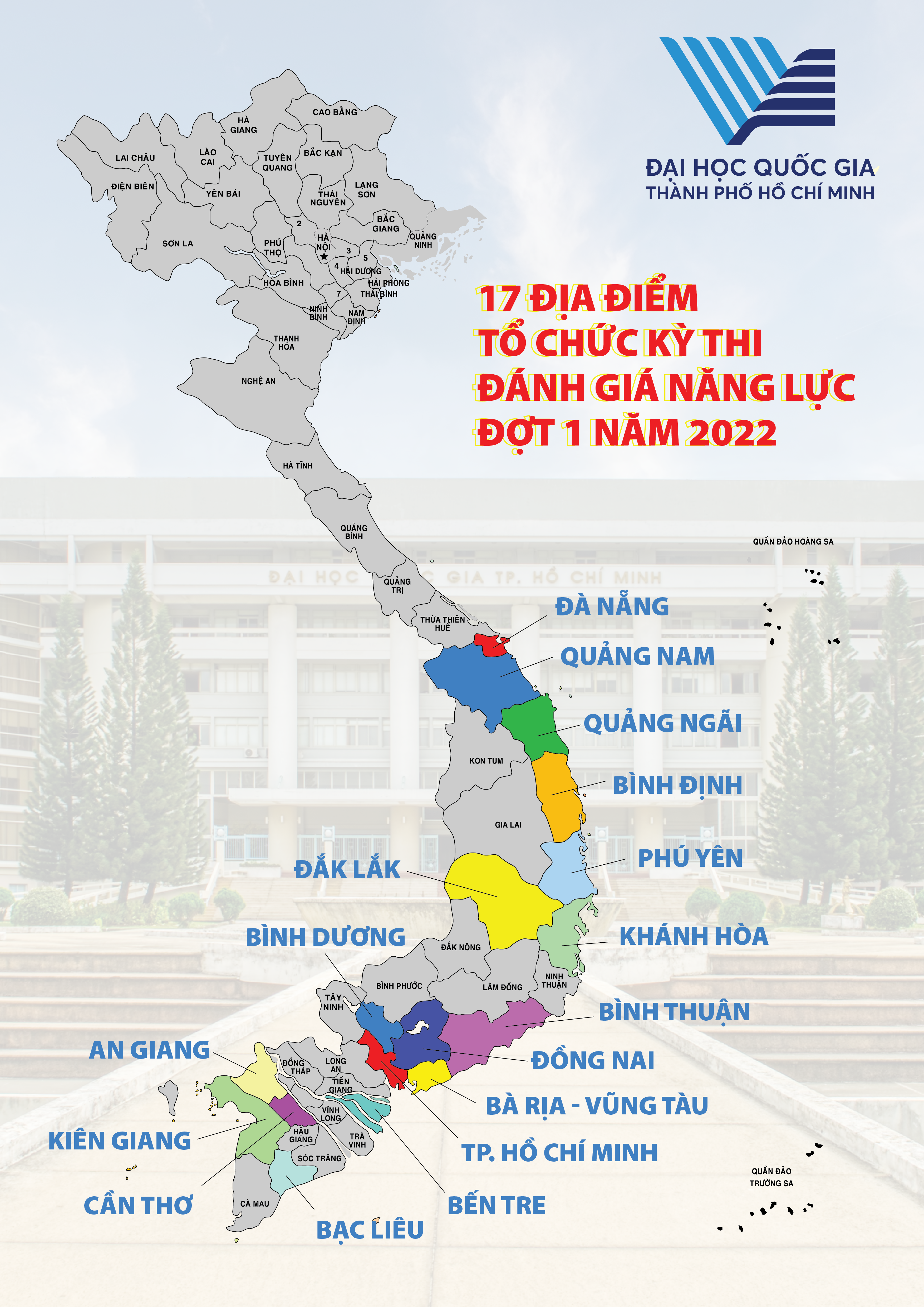 Đại học Quốc gia TPHCM tổ chức thi đánh giá năng lực tại 17 tỉnh/thành phố. Ảnh: VNUHCM