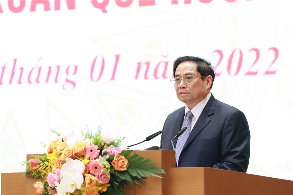 Thủ tướng Phạm Minh Chính phát biểu trong cuộc gặp kiều bào. Ảnh: Hải Nguyễn