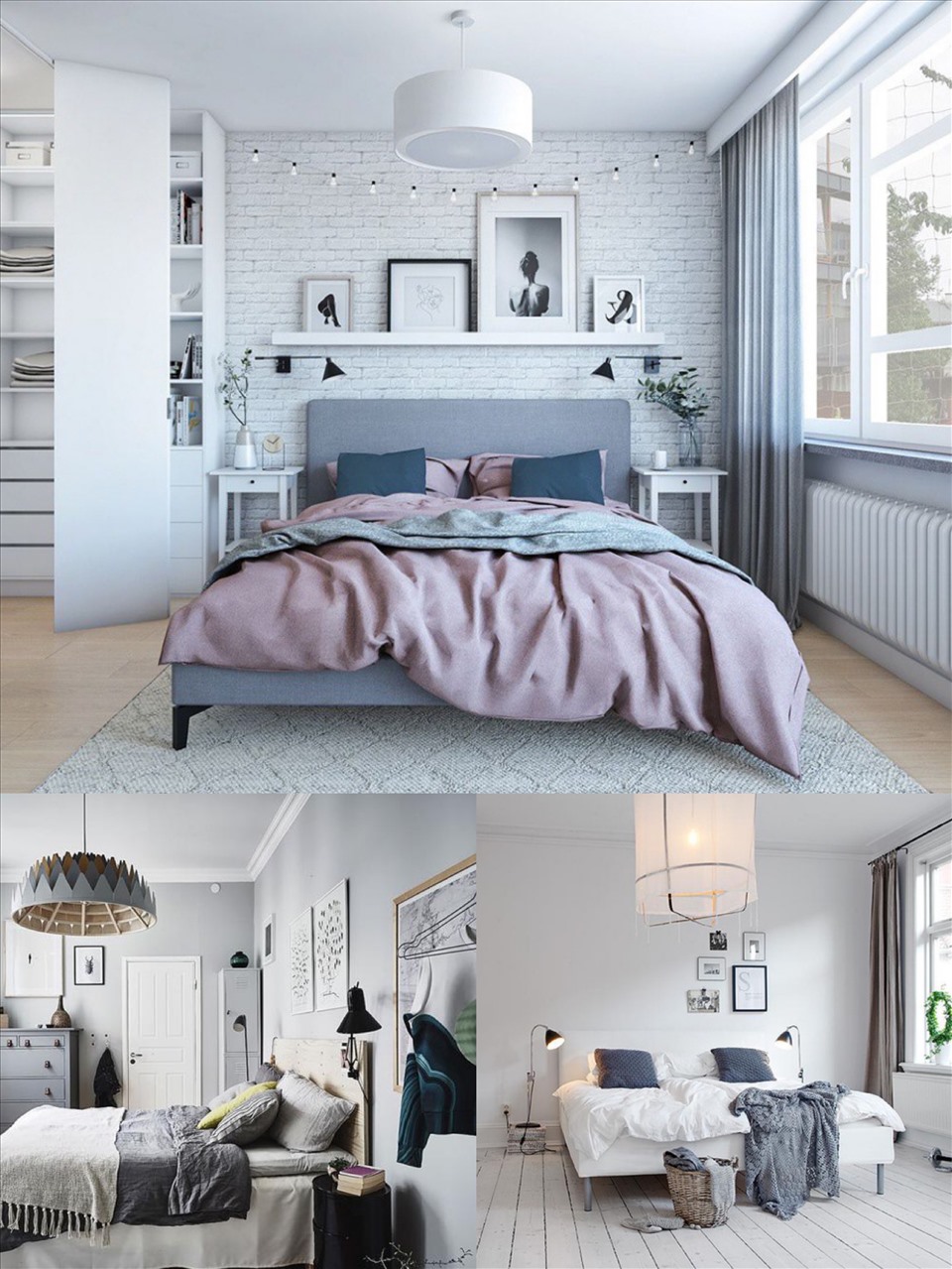 Màu trắng là màu chủ đạo của phòng ngủ phong cách Bắc Âu tuy nhiên gia chủ có thể kết hợp các màu đen, nâu gỗ, xám nhẹ, xanh ngọc,... tạo điểm nhấn cho căn phòng.