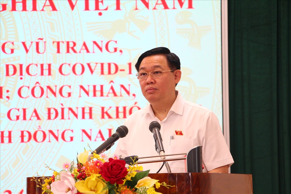 Chủ tịch Quốc hội Vương Đình Huệ phát biểu tại buổi làm việc và chúc Tết tại tỉnh Đồng Nai. Ảnh: Hà Anh Chiến