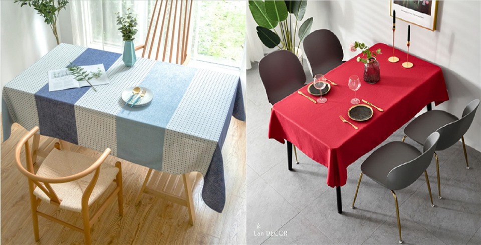 Tùy diện tích, phong cách thiết kế phòng khách, phòng bếp... gia chủ chọn kiểu khăn trải bàn phù hợp. Đồ họa: M.H
