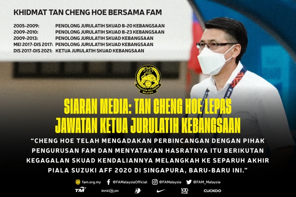 Thông tin ông Tan Cheng Hoe xin từ chức được FAM đăng tải: Ảnh: FAM