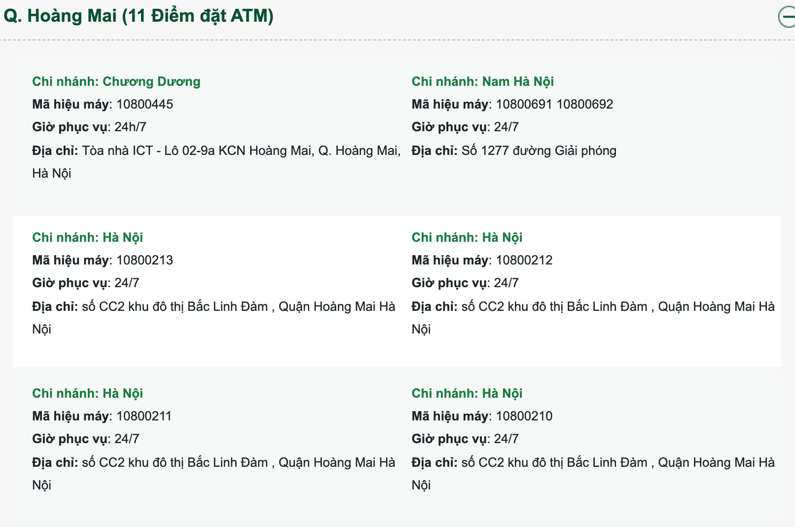 Điểm đặt cây ATM Vietcombank quận Hoàng Mai Hà Nội gần nhất. Nguồn Vietcombank