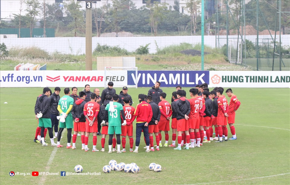Tuyển Việt Nam tiếp tục có buổi tập luyện tích cực nhằm chuẩn bị cho trận đấu với tuyển Trung Quốc trên sân Mỹ Đình trong khuôn khổ vòng loại thứ 3 World Cup 2022. Ảnh: VFF