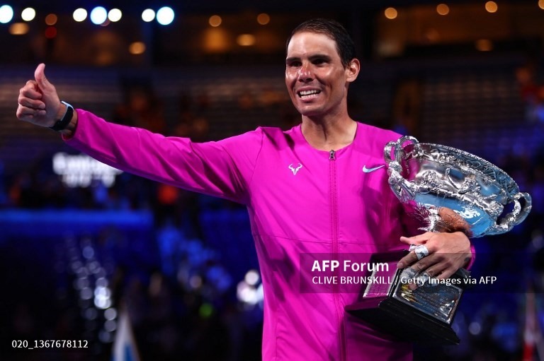 Rafa chính thức làm nên lịch sử với việc vượt qua Roger Federer và Novak Djokovic về số lần giành Grand Slam. Ảnh: AFP