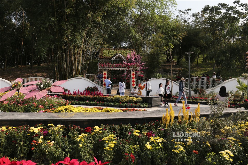 Hàng ngàn bông hoa được trang trí xung quanh Quảng trường Hồ Chí Minh, chạy dọc tuyến đường Hồ Tùng Mậu đã thu hút nhiều người đến check-in.