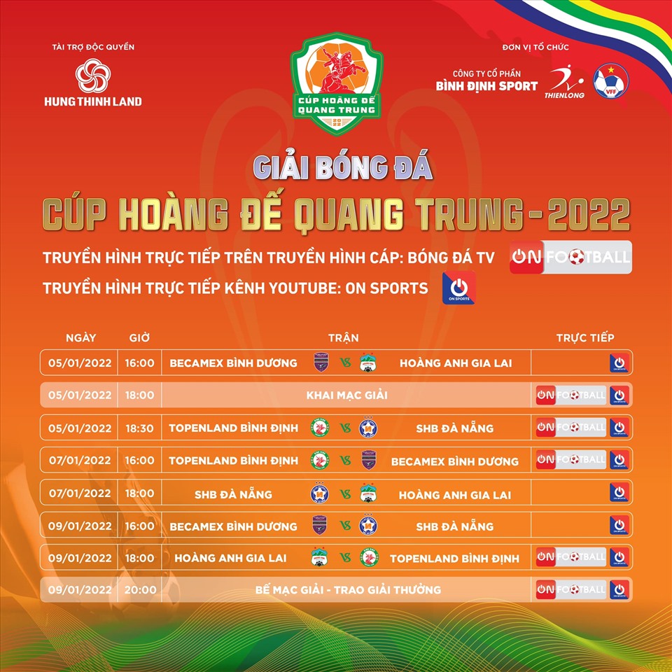 Lịch thi đấu Cúp Hoàng đế Quang Trung 2022. Ảnh: Fanpage CLB Bình Định