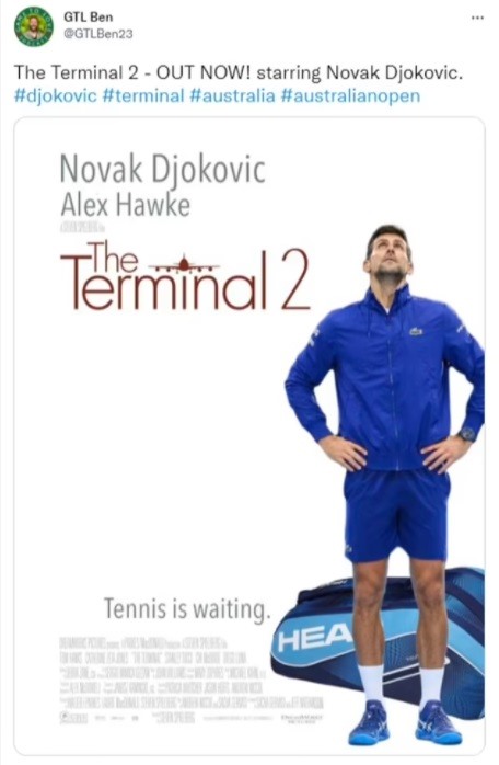 Việc Djokovic phải ở lại sân bay qua đêm có liên tưởng đến bộ phim Sân bay (The Terminal) nổi tiếng của Tom Hanks, dựa trên câu chuyện kể về người tị nạn Iran Mehran Karimi Nasseri, người đã buộc phải sống trong sân bay Charles de Gaulle ở Paris cho đến khi nhận dạng của anh ta được xác nhận.