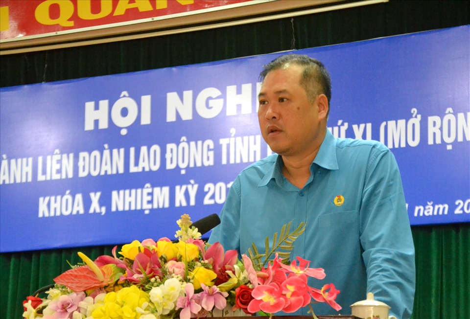Ông Nguyễn Minh Dũng, Ủy viên Đoàn Chủ tịch, Trưởng Ban Tài chính Tổng LĐLĐ Việt Nam phát biểu chỉ đạo tại hội nghị Tổng kết hoạt động Công đoàn tỉnh An Giang năm 2021. Ảnh: LT