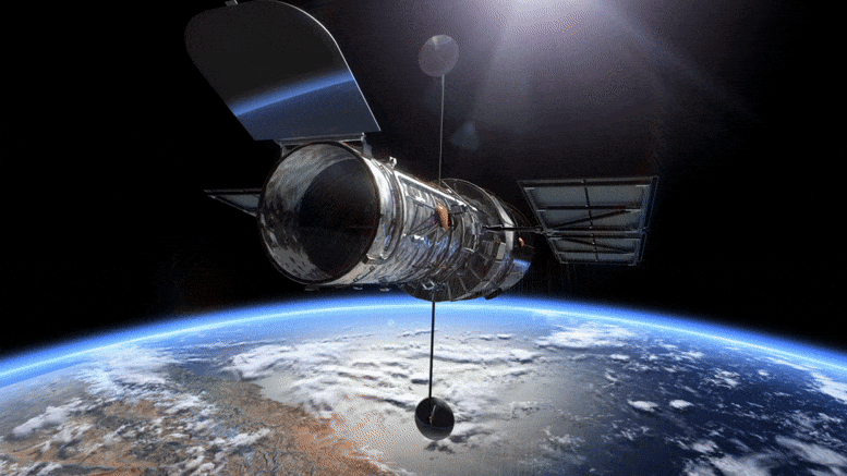 Hình 3D hiển thị kính viễn vọng không gian Hubble trên Trái đất. Ảnh: ESA